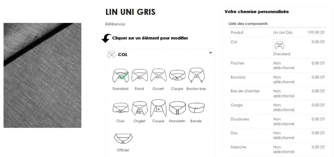 Integration du module pour découper une chemise sur mesure