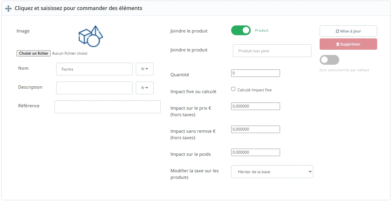 Paramètre du module de découpe personnalisé